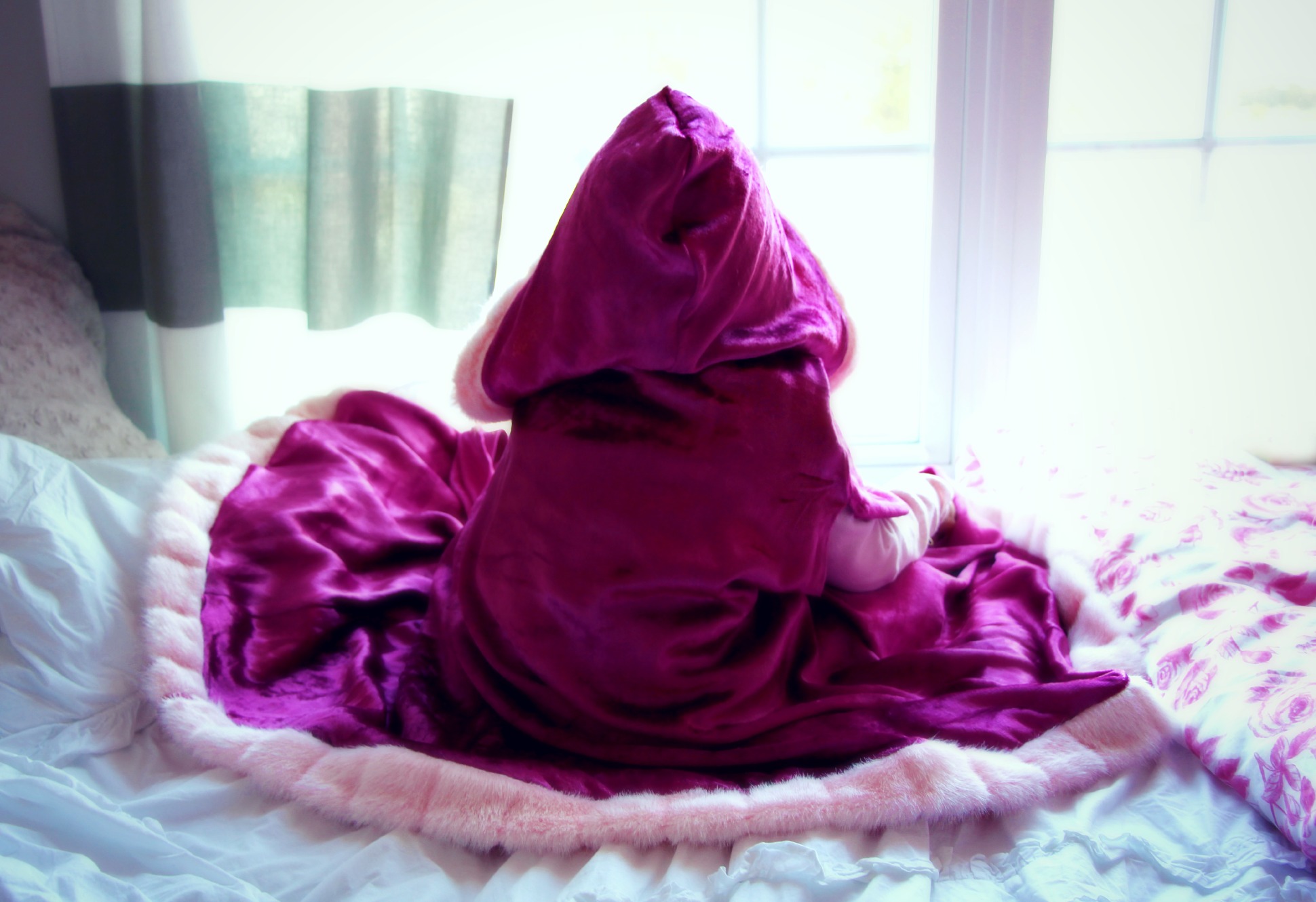 fur trimmed pink velvet cape for your little princess:: Little Pink Monster