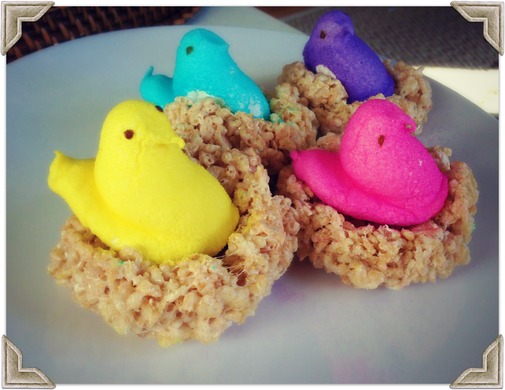 Little Pink Monste: Easter Peeps in a Nest (rice krispies nest)