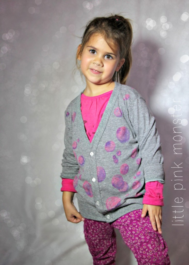 pink bubbles cardigan with fabric marker watercolor by little pink monster