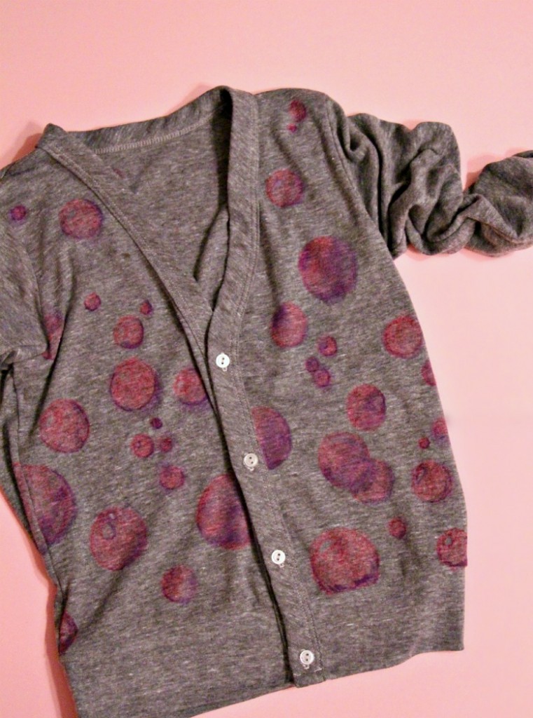 pink bubbles cardigan using fabric marker watercolor by little pink monster